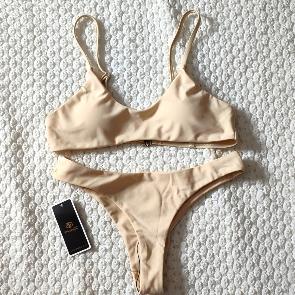 Sherry DC Bikini Set Thong and Bra Beige Small